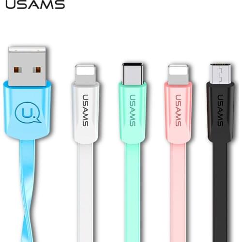 USAMS Colorful 2A Lighting Type C Micro Usb Mobile Phone Cable For iPhone 12 11 X 8 7 6 iPad Xiaomi Huawei OnePlus Android