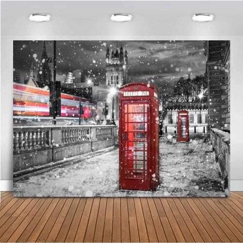 Winter Snow London Street Telephone Studio Booth Photography Backgrounds Portrait Photocall Photo Backdrops Vinly For Photo