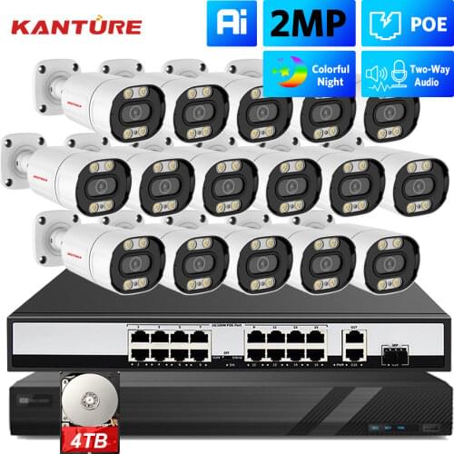 KANTURE 16CH H.265+ 5MP POE NVR Kit 16x2MP 1080P Audio Record VandalProof security Outdoor IP camera video Surveillance system