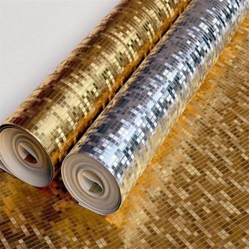 Wellyu Gold Silver Mosaic KTV Bar Wallpaper Suspended Ceiling Bright Gold Foil Wallpaper papel de parede para quarto