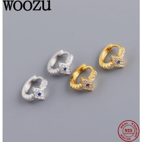 WOOZU Real 925 Sterling Silver Blue Crystal Zircon Evil Eye Hoop Earrings For Women Party Hip Hop Rock Demon Eye Jewelry Gifts