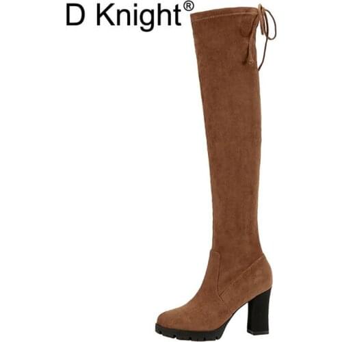 Sexy Stretch Fabric High Heels Women Over The Knee Boots Ladies Casual Round Toe Square Toe Long Boots Female Winter Boots