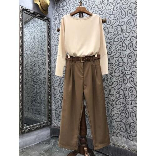 High Quality Designer Clothing Sets 2021 Autumn Pant Sets Women Long Sleeve Loose Tops+Belt Deco Straight Pants & Capris Sets