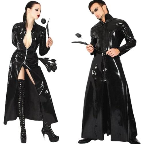High Quality Long Sleeve PVC Pleated Front Zipper Sexy Clubwear Ladies Party Costume Pull the wind Gown gothic korean club dress