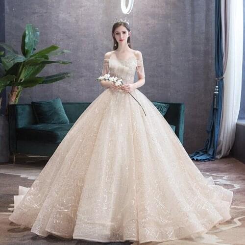 Vestido De Noiva 2021 Elegant Boat Neck Wedding Gown With Train Luxury Lace Ball Princess Dress Plus Size
