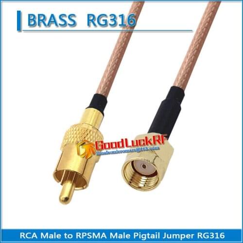 1X Pcs RCA Male to RP-SMA RPSMA RP Male Plug Pigtail Jumper RG316 Cable copper RCA to RPSMA video recorder Extend cable