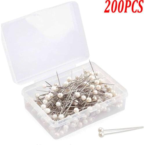 200pcs Colorful Round Pearl Head Dressmaking Pins Needles Stitch DIY Craft Wedding Corsage Sewing Positioning Box Sewing Tools