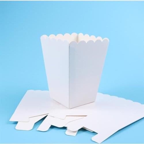 50PCS Paper Popcorn Box Wedding Candy Food Bag Favors Birthday Party Decoration Supplies Pure White Folding Popcorn Box