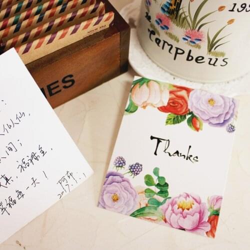 50pcs Flowers Printed Gift Greeting Card Labels Blessings Postcard"Thanks"Blank Handwritten Message Card For Thanksgiving Party