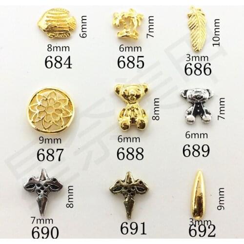 50pcs/pack Japan Korea Alloy Nail Art 3D Cute Fish Feather Hollow Flower Metal Accessorie for Phototherapy Nail Sticker DIY