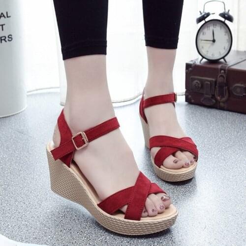 Wedge Heel Sandals Women 2021 New Summer Hot Sale Fashion Word Belt Platform Womens Sandals Fish Mouth High Heel Roman Sandals