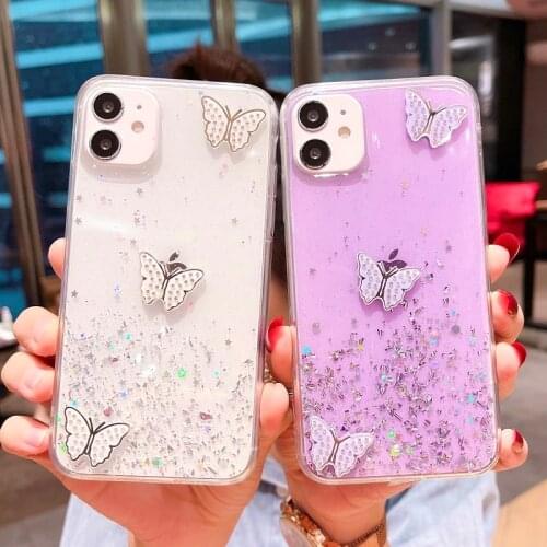 Gradient Flashing Diamond Butterfly Phone Case For OPPO Find X3 X2 F19 F17 F15 F11 F7 F9 F5 Pro Plus Lite Neo Transparent Cover