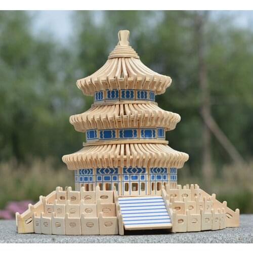 Childrens Wood Wooden Jigsaw Puzzle Toy Model Of The Temple Heaven Unisex Construction 3d 2021