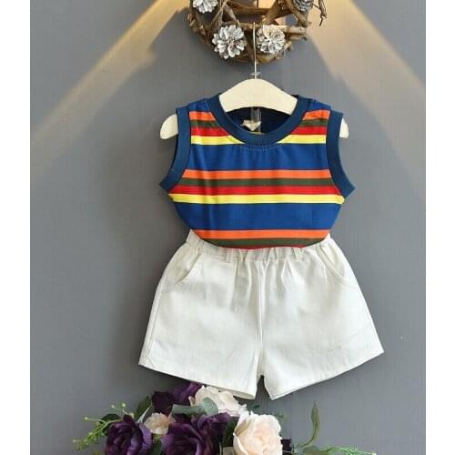 2020 childrens summer clothes unisex colorful striped vest top+cotton shorts two-piece suit girls and boys clothes oso feliz
