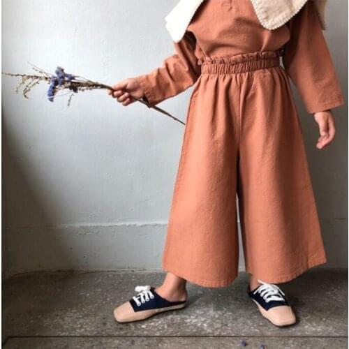 Kids Pants New Spring Summer Clothes Korean High Waist Wide Leg Pants for Girl Fashion Hot Children Cotton Linen Casual Trousers