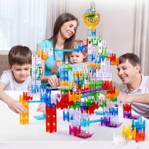DIY Construction A Unique System Of Colorful Cubes Marble Run Maze Balls Track Building Blocks bricks Educational toys for Kids