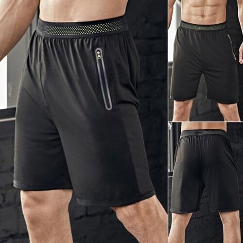 Mens Quick-Drying Running Fitness Shorts Summer Breathable Loose Large Size Training Five-Point Pants Black