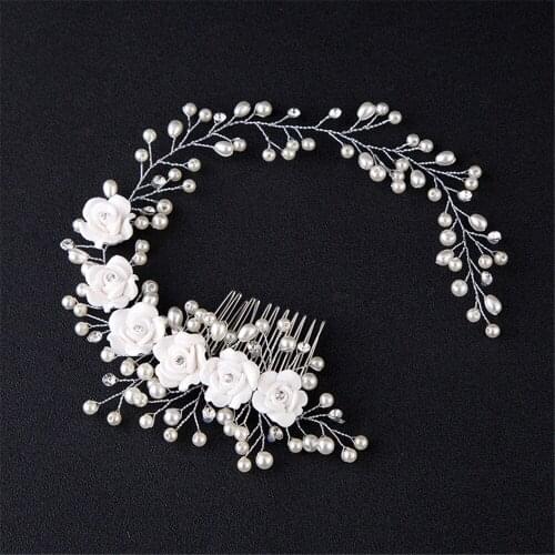 Elegant Lady Wedding Hair Combs Handmade Pearl Floral Bride Headpiece Accessories