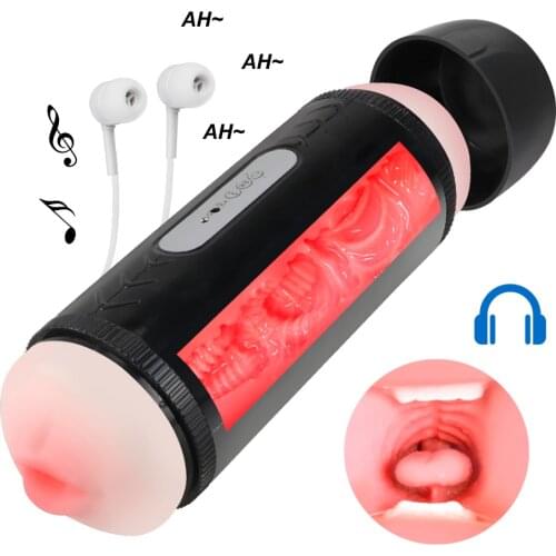 Deep Throat Pussy Mouth Voice Interaction Male Masturbator Vibrator Male Masturbation Cup Dual Head Real Vagina for Men