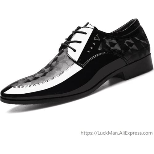 Italian Oxford Shoes for Men Designer Mens Patent Pu Leather Black Shoes Mens Pointed Toe Dress Shoes 2019 Classic Derbies