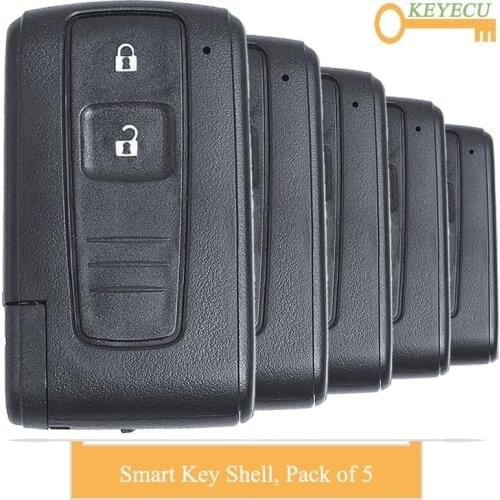 KEYECU 5PCS, Smart Card Remote Car Key Case Shell for Toyota Prius Corolla Verso, Fob 2 Buttons With TOY43 Uncut Blade Optional