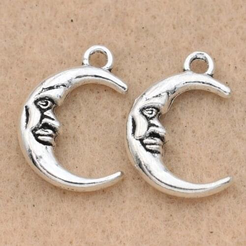 KJjewel Tibetan Silver Plated Moon Star Charms Pendants for Jewelry Making Bracelet DIY Jewelry Findings Craft 20mm