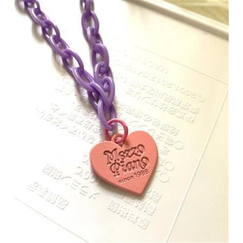 Harajuku Sweetheart Candy Color Solid Color Acrylic Heart Necklace 2021 Trend Clavicle Chain Simple Cute Neck Chokers For Women