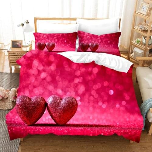 Red Heart Pattern Bedding Set Valentines Day 3D Print Comforter Luxury Queen King Single Duvet Cover Set Home Textile Decor