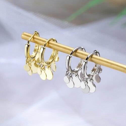 Round disc tassel earrings female gold and silver earrings