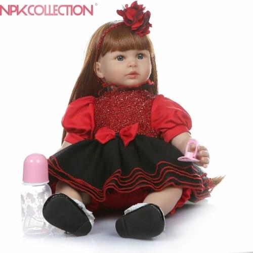 60CM reborn toddler girl lifelike soft silione vinyl bebe doll reborn long straight hair 6 Month real baby size doll