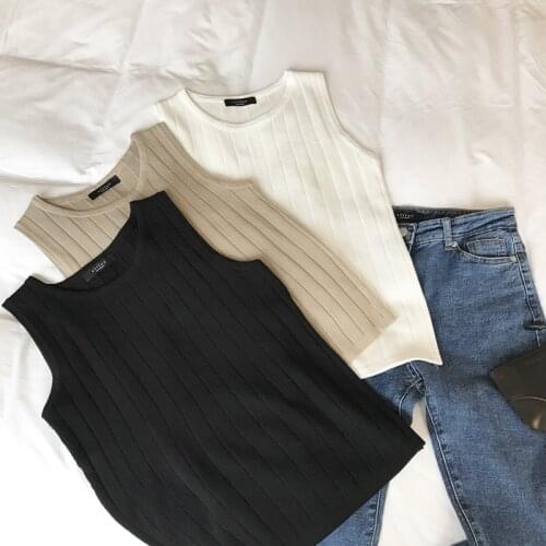 2019 Summer Solid Slim Tank Tops Women Sleeveless Striped Knitting Tanks Camis Tees Female All Match Basic Camisole Vest
