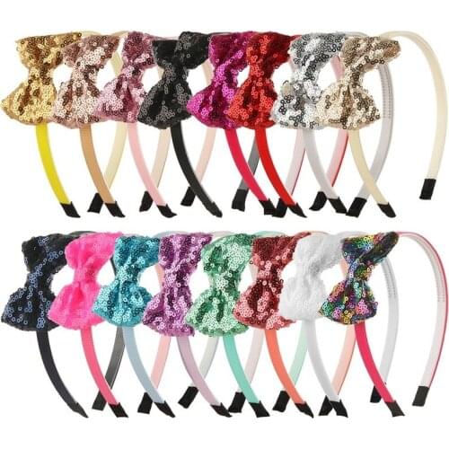 12 Pcs Cute Sweet Color with Glittering Sequins Bow Headband Headwear Casual Decoration Hair Accessories Children Adults Girls