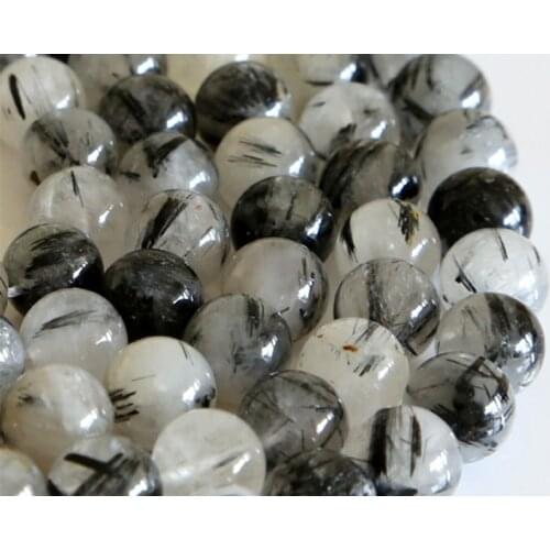 Natural Genuine Black Tourmaline Rutilated Needle Quartz Round Loose Stone Beads 3-18mm DIY Necklaces or Bracelets 15" 02830