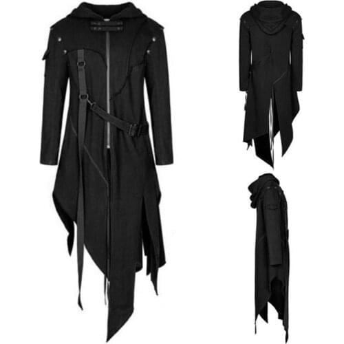 Autumn Winter Men‘s Retro Jacket Trench Slim Gothic Style Coat with Hooded Men‘s Clothing Halloween Anime Dress Christmas gift