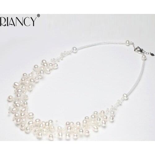 Fashion white Necklace Natural freshwater white Pearl Choker manual Weaving for Women Bohemian style Pearl Necklace