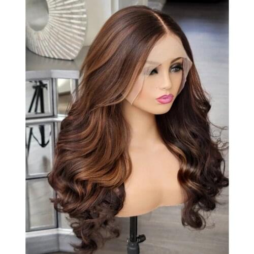 26 Inch Ombre Brown Highlight Blonde Lace Front Wig For Women Human Remy Hair Babyhair Natural Hairline Brazilian Can Dye Soft