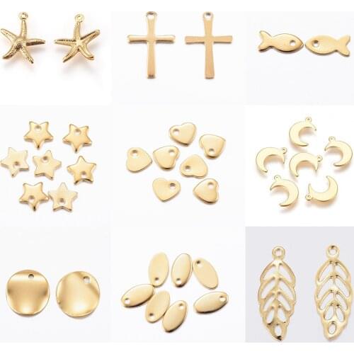 100pcs Golden Stainless Steel Cross/Heart/Leaf Charms Pendants jewelry making DIY bracelet necklace Decorate accessories F65