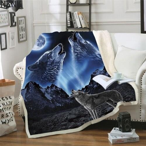 Bedding Wolf With Dreamcatcher Sherpa Throw Blanket 3D wolf Printed Bedspread Purple brown Plush blanket fleece blanket