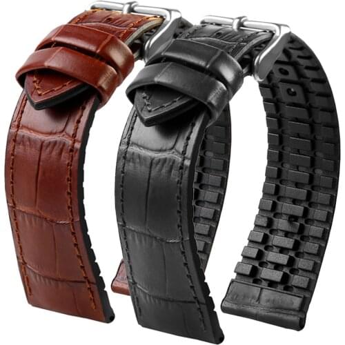 19mm 20mm 21mm 22mm Genuine Leather Rubber Watch Strap Men Waterproof Silicone Cowhide Band Bracelet for Omega Seamaster 300