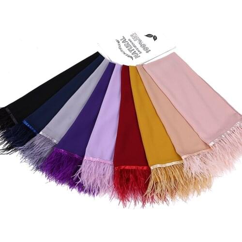 Feather chiffon hijab scarf women solid color tassel shawls large size headband scarves cappa wraps bandana islamic foulard