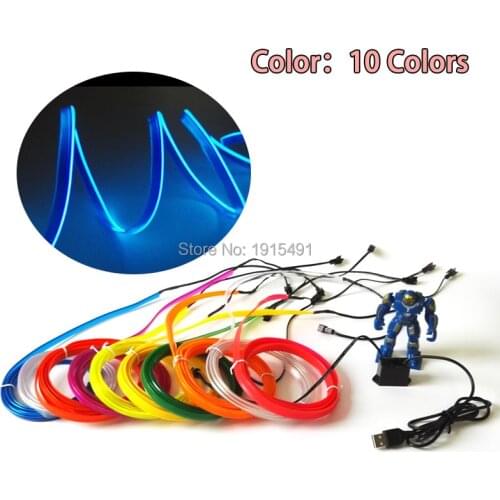 EL Wire lights 6mm Sewing Edge Neon Light Dance Party Car Decor Light Neon Flexible EL Wire Rope Tube LED Strip With 5V USB Plug