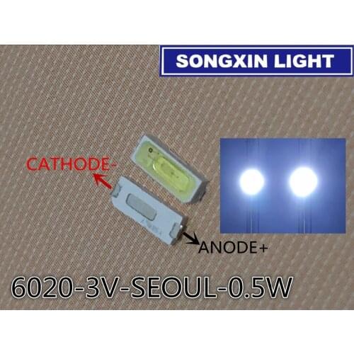 50pcs/Lot Samsung Seoul SMD LED 6020 5620 3V 0.5W 160mA 54LM Cold white for TV Backlight