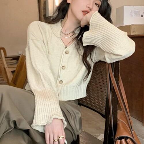 Warm Vintage Elegant Knit Cardigan Women France Retro Sweaters Autumn Winter 2021 Long Sleeve Korean Fashion Designer Cardigan