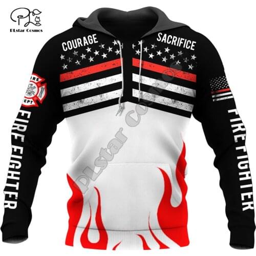 PLstar Cosmos Cool Red Line Firefighter Fireman 3D Print Hoodies Sweatshirts Zip Hooded For Men And Women Casual Streetwear Q36