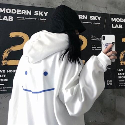 White Cute Hoodie Smile Sweatshirt Casual Funny Hip Hop Japan Gothic Hoodie Streetwear Clothing Tops Coat Girls Winter Hoodie