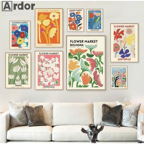 Watercolor Vintage Poster Abstract Flower Market Print Canvas Painting Floral Botanical Wall Art Pictures Living Room Home Decor