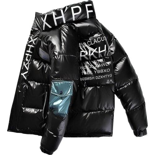 Bright Leather Men Winter Jackets And Coats Pu Stand Collar Casual Parka Outwear Waterproof Thicken Warm Outwear Coat