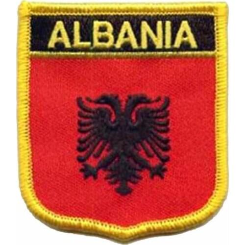 Custom Albania Flag Embroidery Patches Cotton Labels for Clothing Merrow Border and PVC Backing Make as Client Design & MOQ50pcs