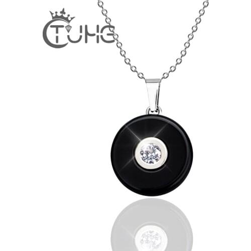 Hot Sale Women Crystal Necklace Geometric Jewelry Black Ceramic Necklaces & Pendants Big Carat Rhinestone Stones Simple Style