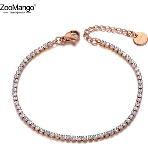 ZooMango Sparkling CZ Crystal Charm Bracelets Bangles For Women Girls Stainless Steel Link Chain Bohemia Beach Bracelet ZB19108